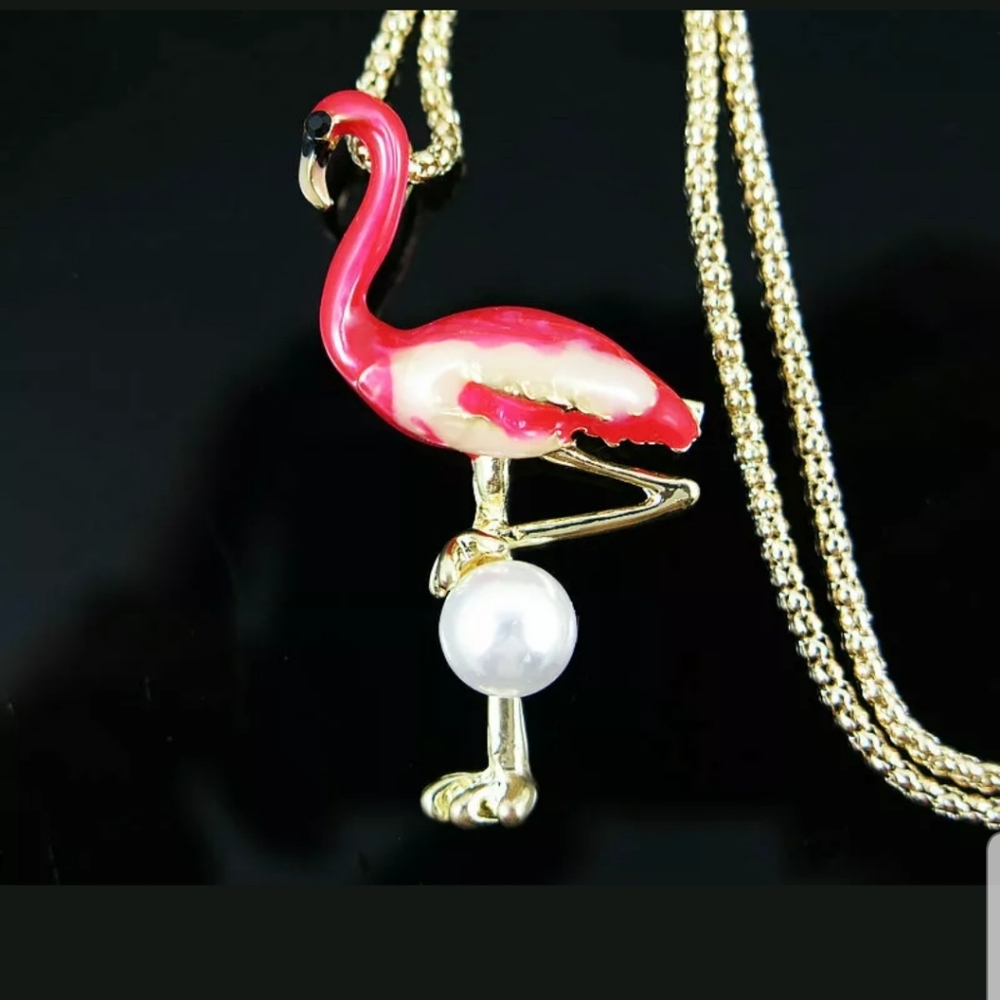 New-BJ, Pink Flamingo, Pearl, Brooch Pin - Picture 3 of 3